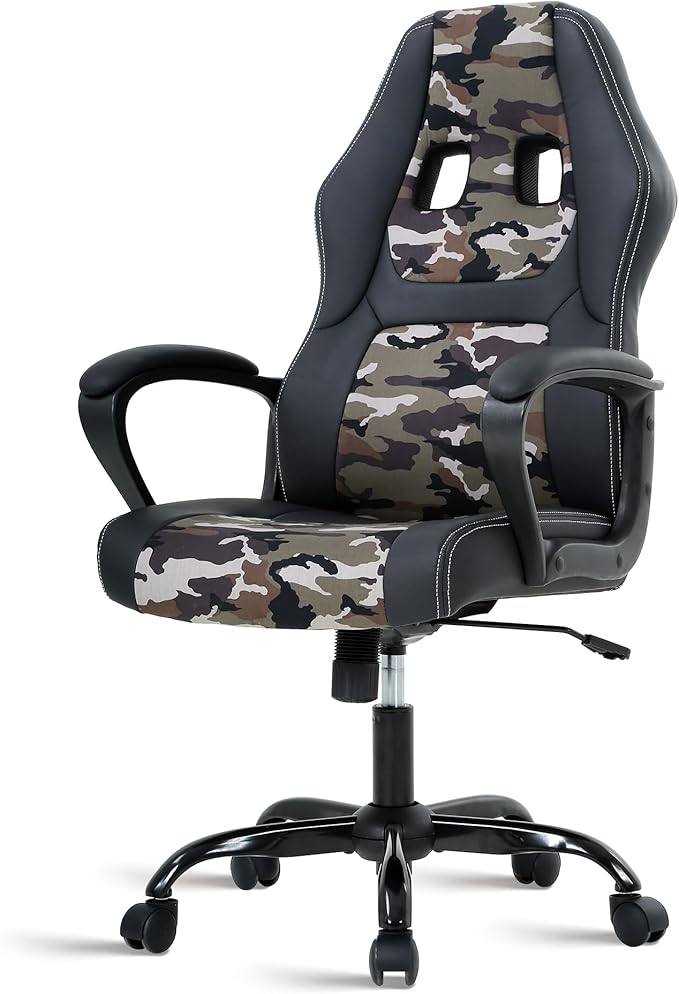 MKDLUFEI Video Game ChairErgonomic Office Chair Desk Chair and Lumbar Support PU Leather Recliner with HeadrestHeight Adjustable Computer Chair for Adults (CAMO)