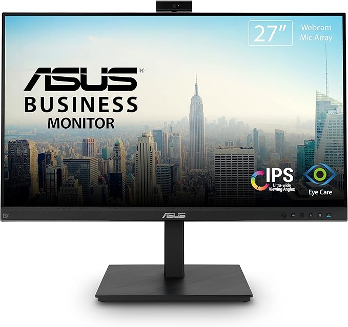 ASUS 27” 1080P Video Conference Monitor (BE279QSK) - Full HD IPS Built-in Adjustable 2MP Webcam Mic Array Speakers Eye Care Wall Mountable Frameless HDMI DisplayPort VGA Height Adjustable