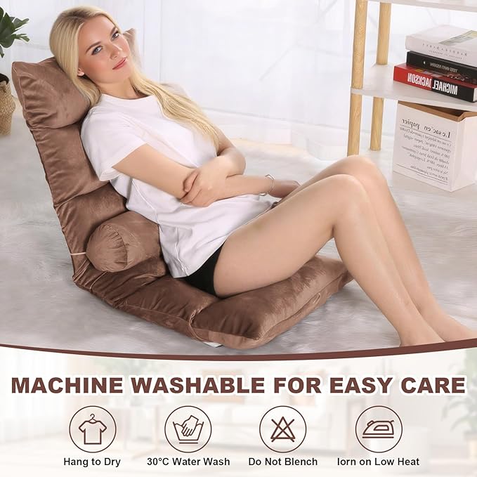 Folding Floor Chair 5-Position Cushioned Adjustable Lazy Sofa Foldable Floor Lounger for Adults Kids Gaming Reading Meditating (Coffee)