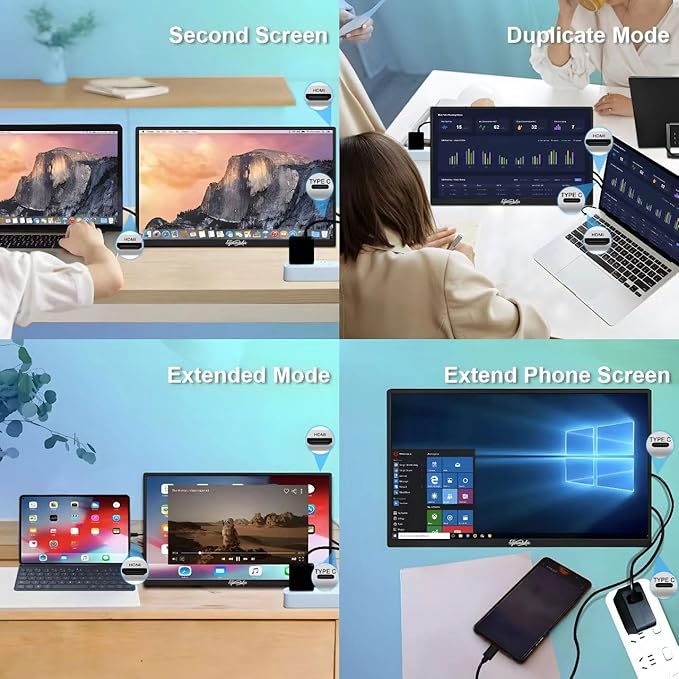 18.5inch Portable Monitor Laptop Monitors 120Hz Travel Gaming Monitor 400Nits HDR FHD Plug&ampPlay Dual Speakers External Screen for PC TabletMacSw-Itch Xbox PS3/4/5 Will