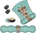 Keyboard Wrist Rest + Mouse Wrist Rest + Coaster + Invisible Hook Set Ergonomic Mouse Pad Wrist Pain Relief and Non-Slip Base Design Suitable for Office and Home Green Rustic Wood and Giraffe