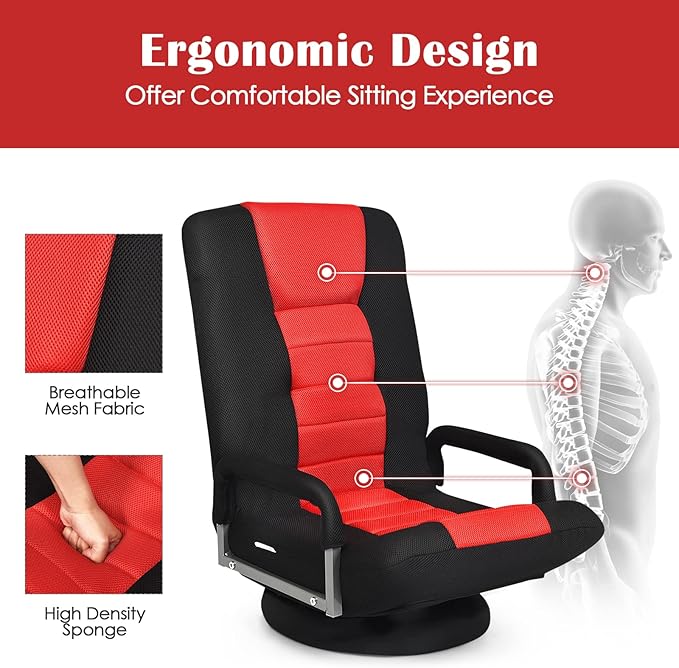 S AFSTAR Floor Gaming Chair Swivel Foldable Chair with Armrest &amp 6-Position Adjustable Backrest Folding Rocker for TV Reading &amp Home Office (Red)