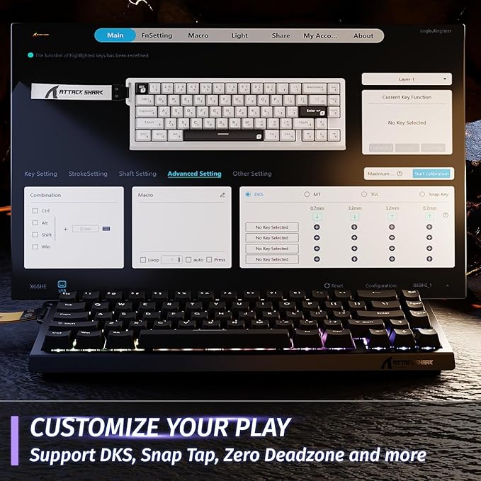 ATTACK SHARK X68 HE Rapid Trigger Mechanical Gaming Keyboard 60% Wired TKL with Adjustable ActuationHall Effect Magnetic Switch8KHz Polling RateRGB BacklitTop Mount for PC Mac Esport Gamer(Black)