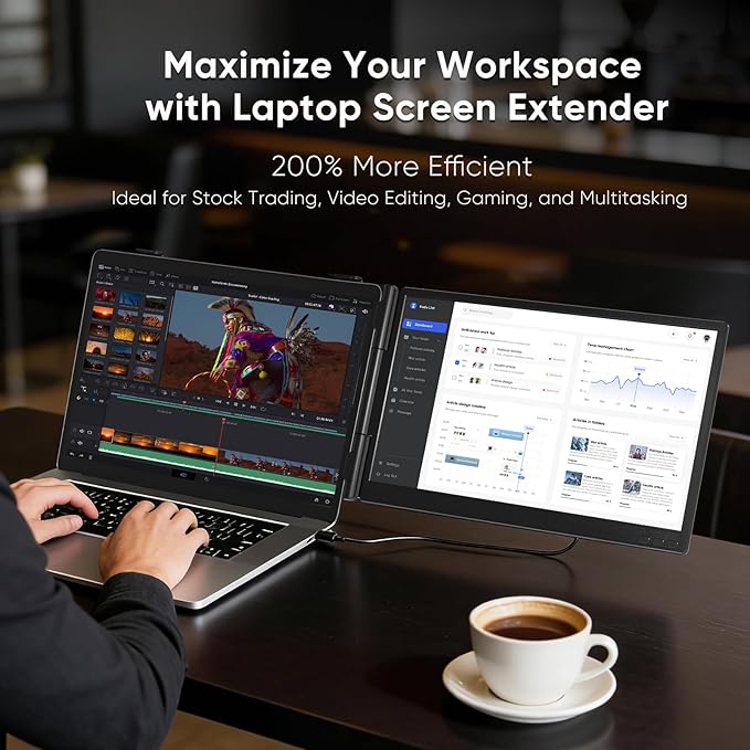 Laptop Screen Extender 14 FHD 1080P Dual Screen Monitor for Laptop Ultra-Light Portable Monitor with USB-C/HDMI Plug &amp Play for Windows/Mac/Chrome/Linux/Android/Switch/PS5