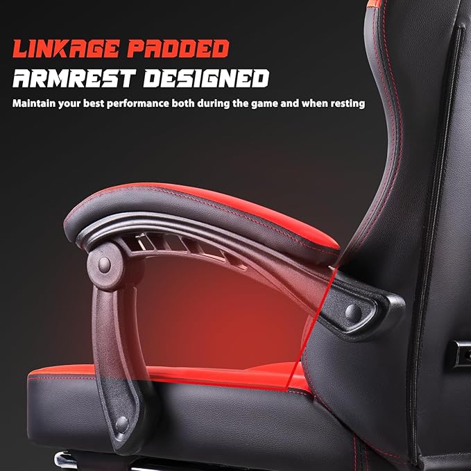 VITESSE Ergonomic Video Gaming Chair for Adults 400 lbs PC Computer Chair Racing Office Chair Silla Gamer Height Adjustable Swivel Chair with Lumbar Vibration Support and Headrest（Red）