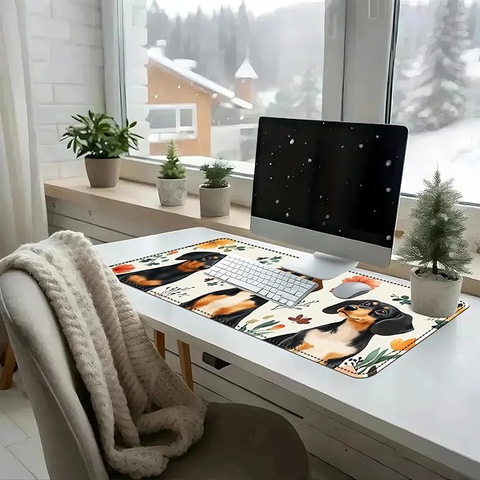 Heated Mouse Pad with 3 Temperature Settings(104°F–122°F)Large 31.5x13 Inch PU Leather Heated Desk MatWaterproof Warming Pad for OfficeGaming &amp Cold Hands ReliefDogs and Flowers