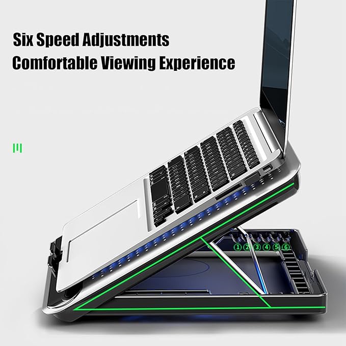 Laptop Cooling PadAdjustable Riser Station - Aluminum Alloy Quiet Computer Laptop Cooling Fan | for Desk Keyboard Tablet Book Home Workplace Dorm Apartment