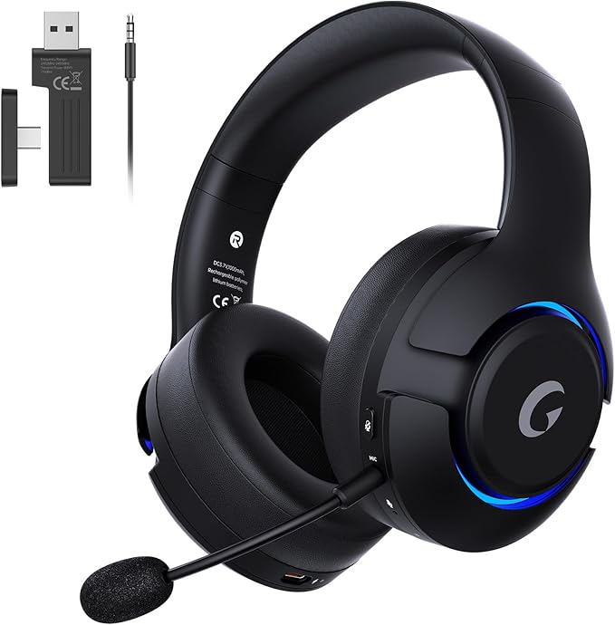 Gtheos Wireless Gaming Headset for ps5 ps4 Elden Ring PC Mac Switch Bluetooth 5.3 Gaming Headphones with Noise Canceling Microphone 45H Battery RGB Light Black
