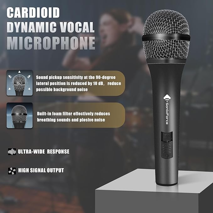 Professional Dynamic Microphone for Singing Karaoke Microphone with 16ft XLR to 1/4'' Audio Cable Vocal Handheld Mic for Podcast Mixer Amplifier PA System