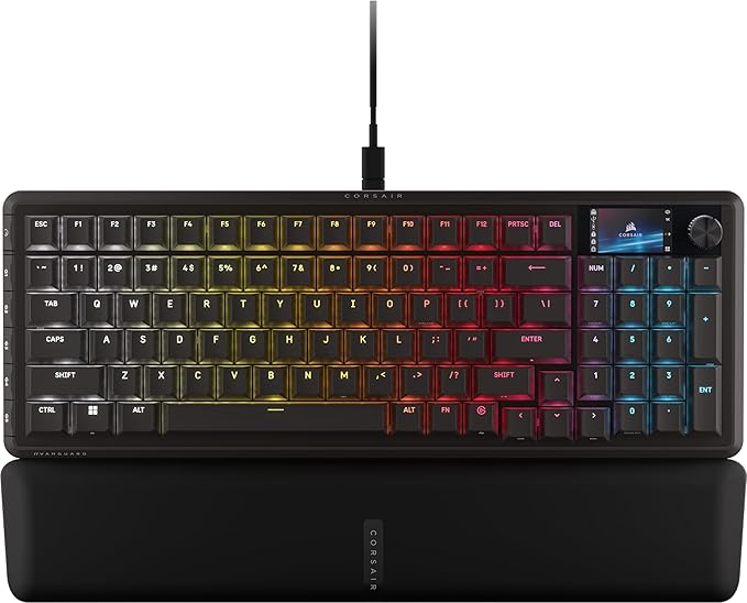 Corsair Vanguard 96 Wired Mechanical Gaming Keyboard – 96% Layout MLX Fusion Tactile Switches 8000Hz Polling LCD Display Virtual Stream Deck G-Keys SOCD Flashtap QWERTY US – Black