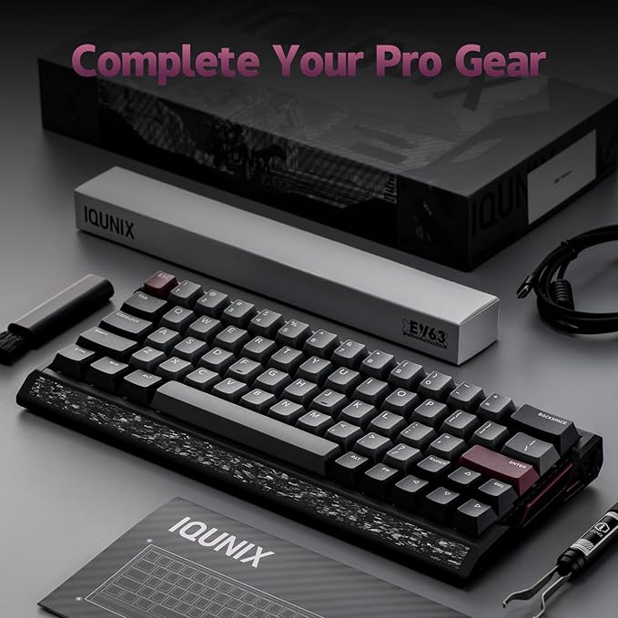 IQUNIX EV63 Hall Effect Magnetic Gaming Keyboard 60% | 0.01mm Rapid Trigger Adjustable Actuation 0.125ms Latency Hot-Swap SOCD RGB Aluminum with Forged Carbon (Violet)