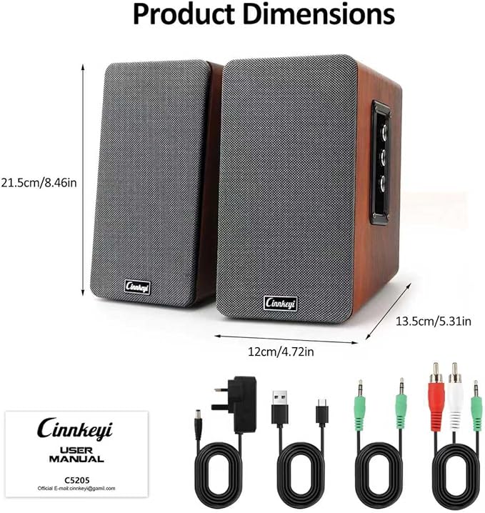 50W Wooden Bookshelf Speakers Passive 2.0 Computer SpeakersPC Speaker Bluetooth/RCA/AUX（3.5mm）/USB Inputs TV Speakers for TV/PC/Laptop/Turntable Strong Bass TV/Turntable Speaker