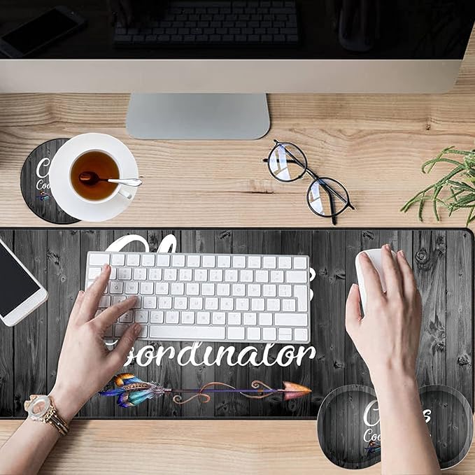 Large Game Mouse Pad + Wrist Support Pad + Coffee Coaster Quote Chaos Coordinator Foldable Table Mat with Stitched Edge Non-Slip Set Pad Suitable for Office Work and Home