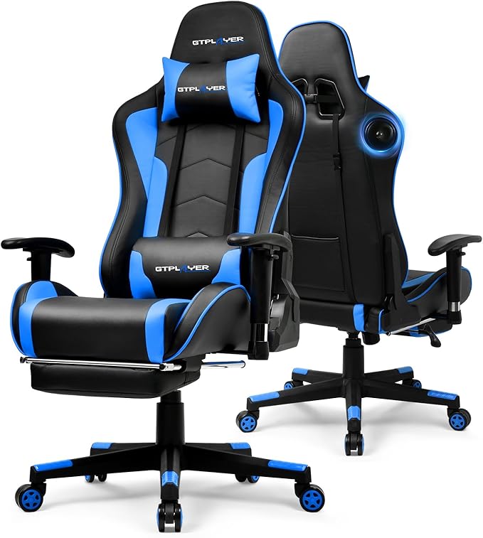 GTPLAYER Gaming ChairGamer Chair with Bluetooth and Adjustable BackrestSeat Height Adjustable Computer Chairs with 3D ArmrestsVideo Game Chair with Footrest Speakers (Blue)