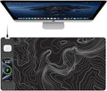 TopMade Mouse Pad with 15W Fast Wireless Charging 31.5x15.75 XXL Large Gaming Waterproof Desk Pad with Ultra-Smooth Surface Non-Slip Base Computer Desk Mat Black Topographic Map #2