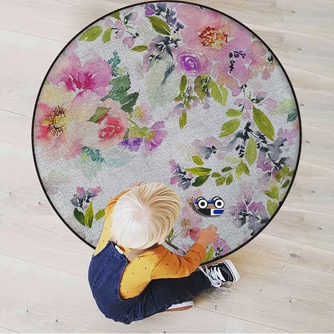 Simplistic Florets Gaming Chair Mat for Hardwood Floor Anti-Slip Floor Protector Game Controller Rubber Gaming Computer Chair Mat Floral Watercolor Shabby FormPink Green Diameter 39.3 in