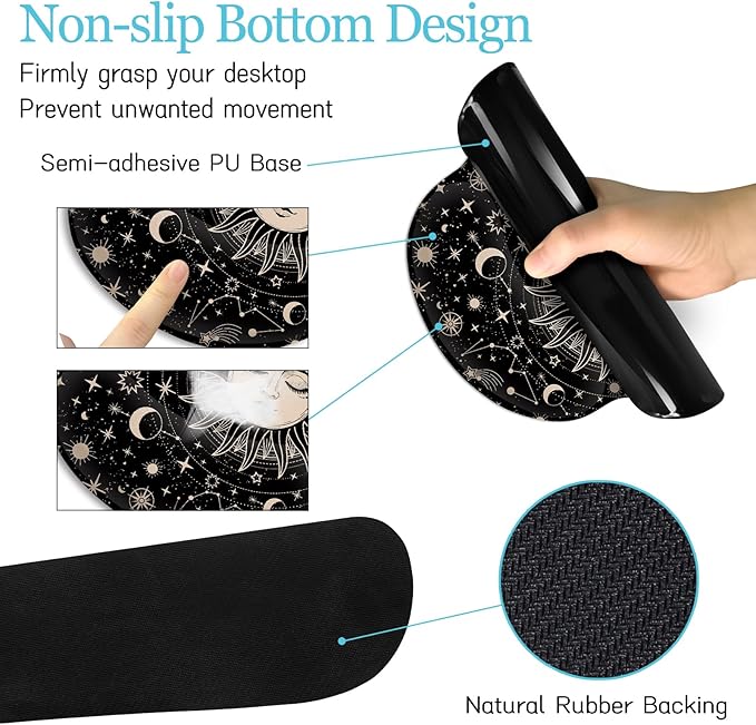 Sun Moon Mouse Pad Set Desk Mat Pad XXL Large Gaming Mouse Pad with Wrist Rest Ergonomic Mouse Pad Keyboard Wrist Rest Coaster Home Office Desk Accessories Decor Supplies Boho Abstract