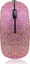 Bling Luxury Crystal Rhinestone 2.4G Wireless Slim Flat Rechargeable Optical Mice Gift - Rose Red