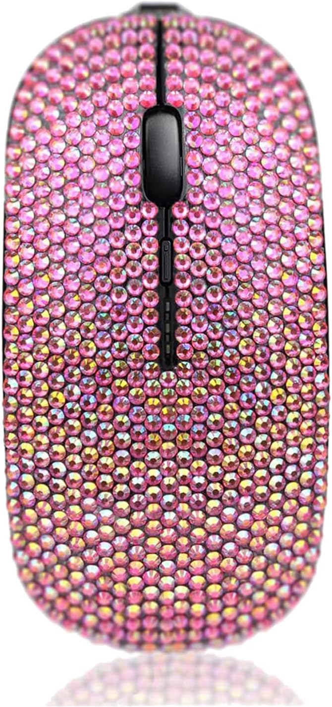 Bling Luxury Crystal Rhinestone 2.4G Wireless Slim Flat Rechargeable Optical Mice Gift - Rose Red