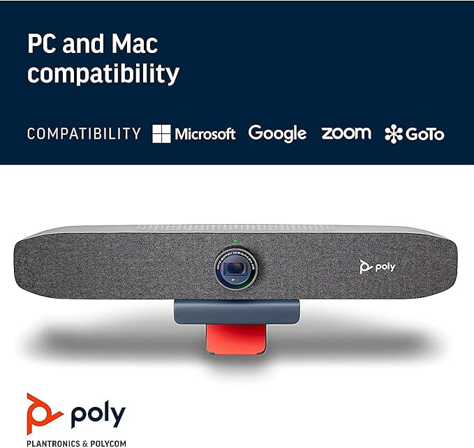 Poly Studio P15 Personal Video Bar (Plantronics + Polycom) - 4K Video Quality - Camera Microphones &amp Speaker Solution with Premium Audio &amp Video - Certified for Zoom and Teams