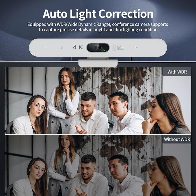 4K All-in-One Video Bar USB Video Conference System 4K 8MP Conference Camera &amp Hi-Fi Speaker &amp 2 Noise-reducing Mics Auto Framing &amp Speaker Tracking 94°FOV Auto Light Correction Plug