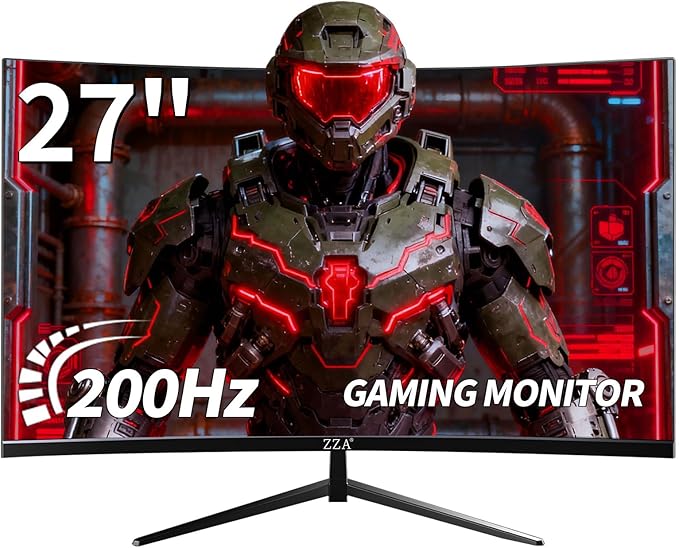 ZZA 27 Inch Curved Computer Monitor200Hz|180Hz|144Hz Pc Monitors FHD 1080P 1800R VA Screen Monitor 27 inch 100% sRGB AMD FreeSync Eye Care Ultra-Thin Bezels HDMI &amp DP Port