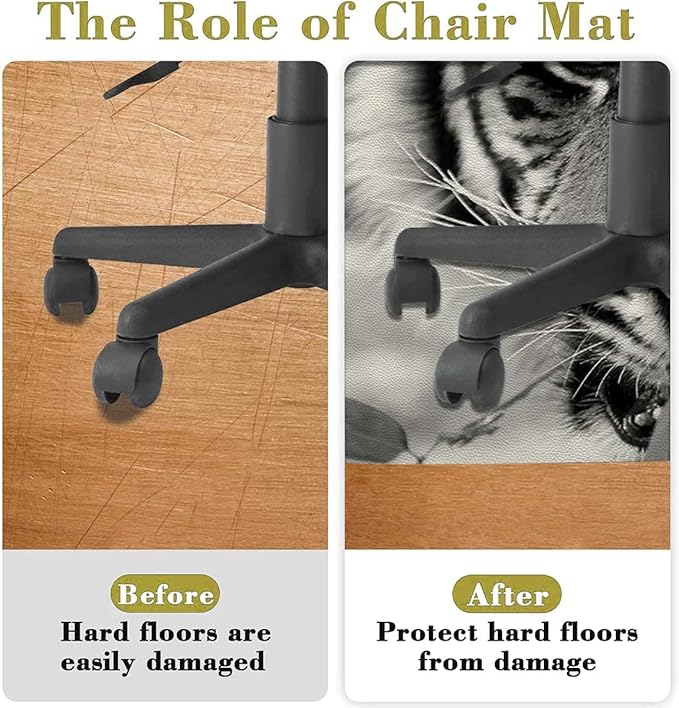 Black Grey White PU Leather Gaming Chair Mat Office Chair Mat Tiger Nature Predator Watercolor Hardwood Floor Floor Mats Office Chair Desk Chair Anti Slip Floor Protector Animal Diameter 47.2 in