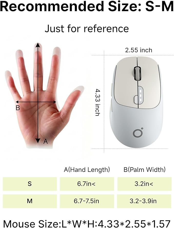 EWEADN Q5 Wireless Mouse Bluetooth &amp 2.4G Quiet Computer Mouses with Battery Level Display 1600 DPI Ergonomic Office Mouse 6 Button Portable Cute Computer Mouse for Laptop/PC/Mac - Grey