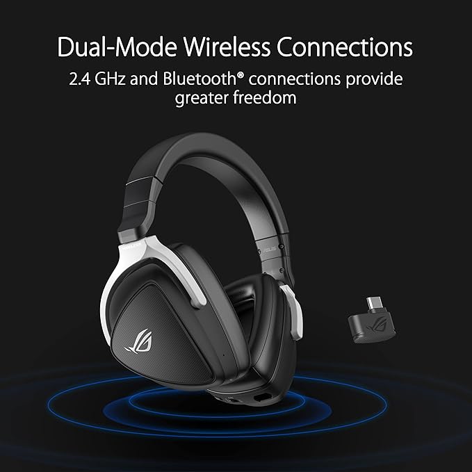ASUS ROG Delta S Wireless Gaming Headset Black 50mm Drivers AI Beamforming Mic Low-Latency Bluetooth USB-C 3 Hours of Use IPX4 Water Resistance