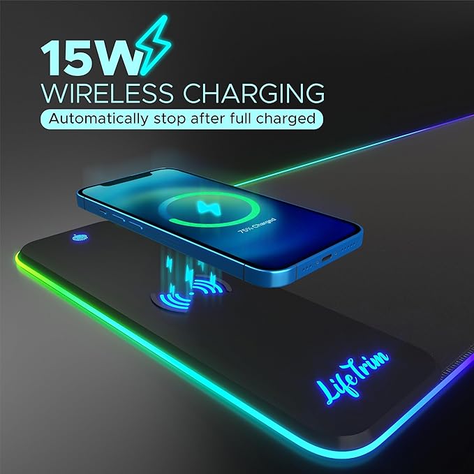 Wireless Charger LED Mousepad 35.5 x 12 Inch RGB Gaming Mouse Pad 10 Light Modes 4mm Thick Large Desk Pad Wireless Charging Cool Mouse Pad for PC Accessories &amp Gaming Gifts