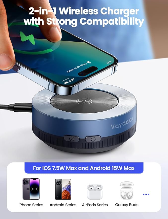 Vaydeer Multiple Mouse Mover W1 Mouse jiggler＆Wireless Charger 2-in-1 Undetectable Shaker Wiggler Device Automatic Phone Charging Pad Quiet Mice Giggler Juggler to Keep PC Active