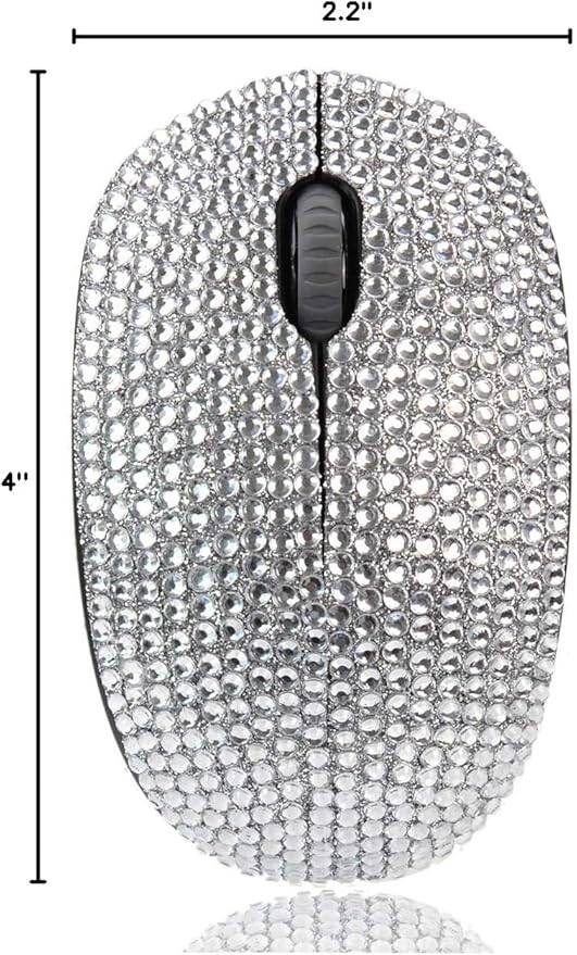 Bling Dazzling 2.4GHz Wireless Silent Mouse Covered with Rhinestone Crystal Crystallized Mouse with USB Receiver Compatible with Notebook PC Laptop Computer MacBookGreat Gift (White)