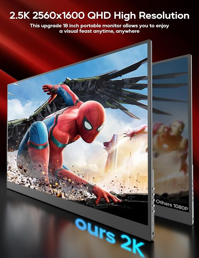 2.5K 144Hz Portable Monitor 18 2560x1600 Portable Gaming Monitor 100% sRGB FreeSync HDR Laptop Monitor w/VESA &amp Case 16: 10 Wide Screen IPS External Monitors for Mac Switch Xbox PS4/5