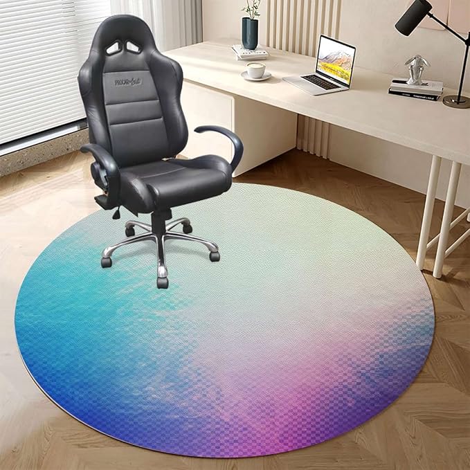Pink Blue PU Leather Under Desk Low-Pile Chair Mat for Rolling Chair Gradient Little Geometric Background Computer Gaming Rolling Chair Mat for Home Office Hardwood Floor Abstract Diameter 39.4 in