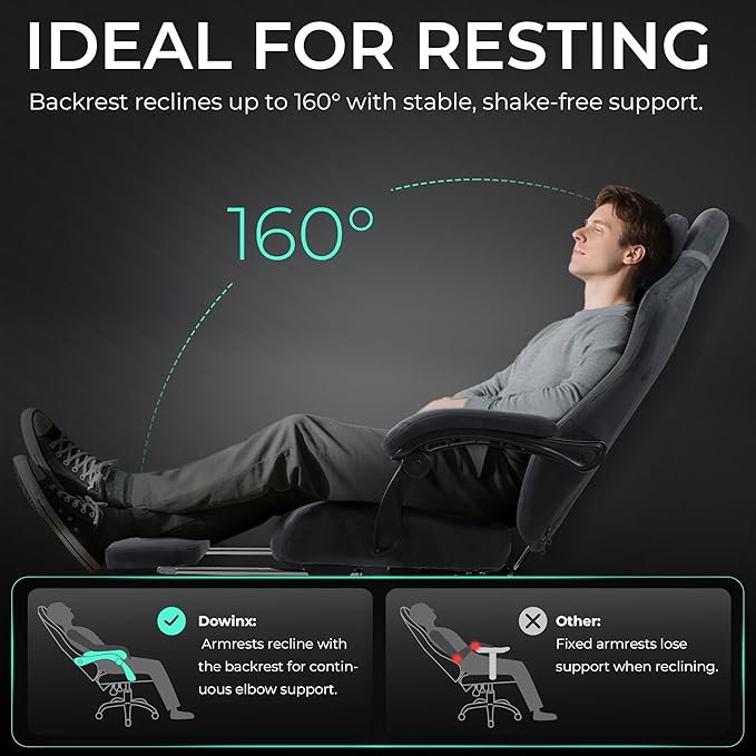 Dowinx Big and Tall Gaming Chair Suede Fabric Game Chair with Pocket Spring Cushion High Back Gamer Chair Ergonomic with Footrest for Adults Office 440LBS Grey