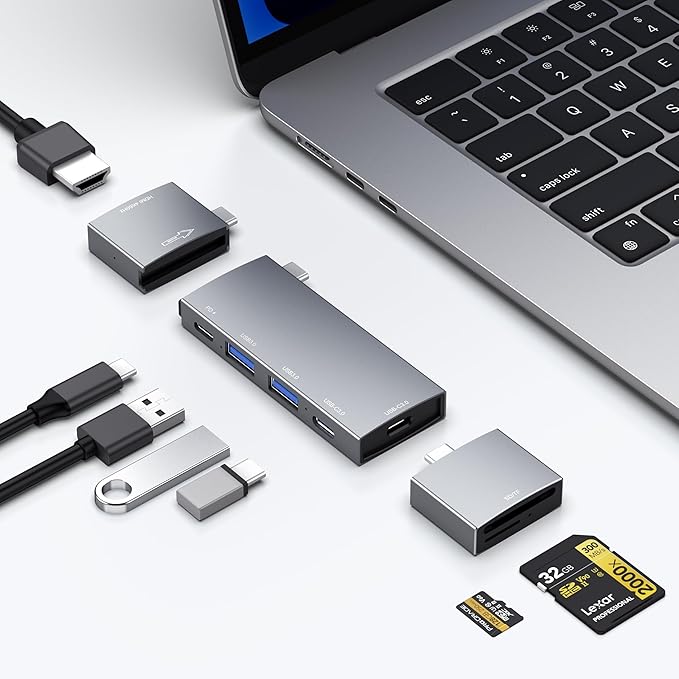USB C Hub for MacBook USB Hub 7-in-2 for Thunderbolt 4 Port 4K 60Hz HDMI 2 USB C 2 USB A Data Ports microSD SD Card Reader for MacBook Pro 13 Inch MacBookAir M1 M2 M3 iPad Dell Lenovo