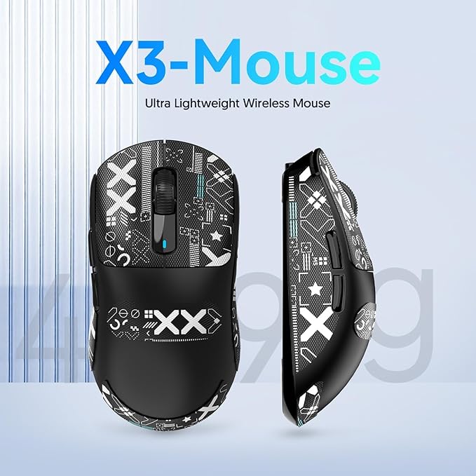 MAMBASNAKE Attack Shark X3 Wireless Gaming Mouse 49g Ultralight PixArt PAW3395 26000 DPI Bluetooth/2.4Ghz /Wired Tri-Mode 200Hrs Rechargeable Battery Kailh GM8.0 Switch for PC/MAC/Win Black&ampT