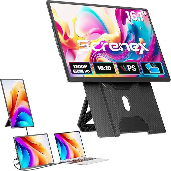 Laptop Screen Extender 16.1 1920 * 1200 Portable Monitor with Detachable Frameless Display- 360° Rotatable Magnetic Stand Dual Screen Plug &amp Play Extra Monitor for Windows/Mac/Linux/Android