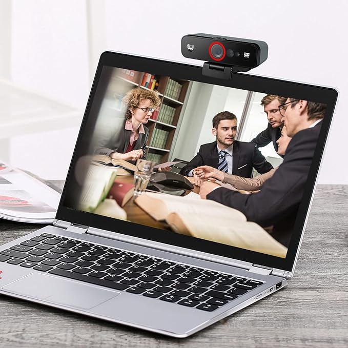 Adesso CyberTrack F1 1080P HD Fixed Focus USB Windows Hello Webcam Camera for Desktop PC Built-in Dual Microphone Privacy Shutter Audio/Video Mode Privacy ON/Off Switch &amp Tripod Mount