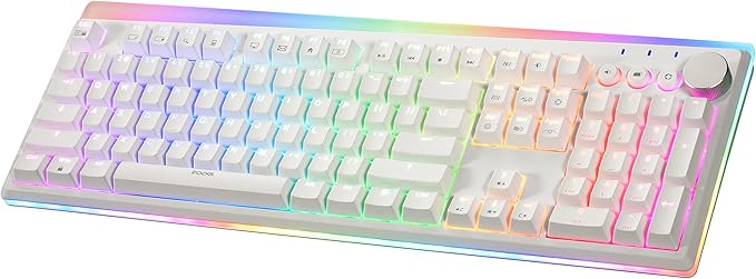 iRocks K71R Wireless RGB Mechanical Gaming KeyboardBrown SwitchesPBT 107 Keys NKRORGB Backlit Pro Keyboard for Gaming and WorkDual Interface Wireless &amp Wired Windows Laptop PC MacWhite