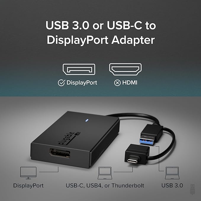 Plugable USB to DisplayPort Adapter - Connect via USB-C or USB 3.0 to Add a 2560x1440 Display – Compatible with Mac M1/M2/M3/M4 Windows and ChromeOS