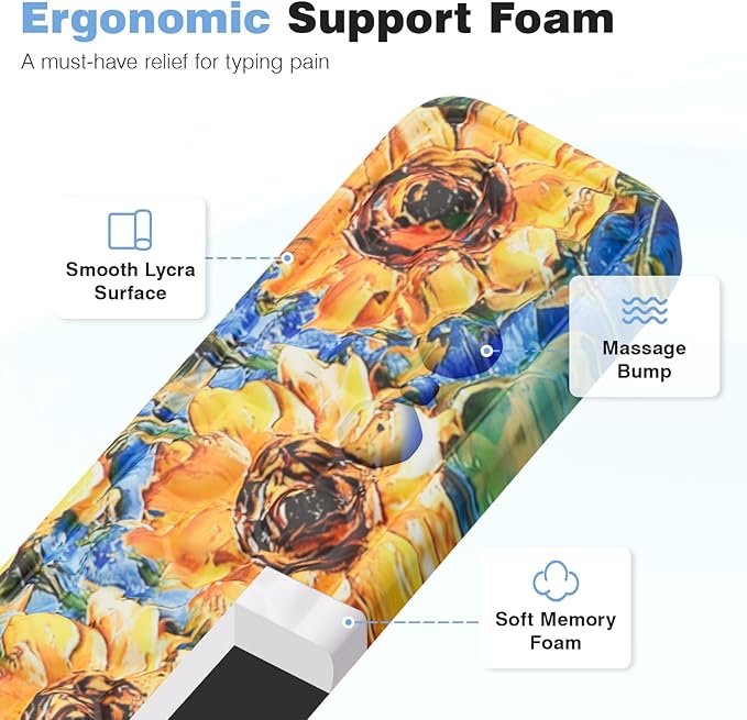 Ospelelf 3 in1 Ergonomic Wrist Rest Pad for Computer Keyboard and Mouse Large Mouse Pad Set with Support for Office Sunflower