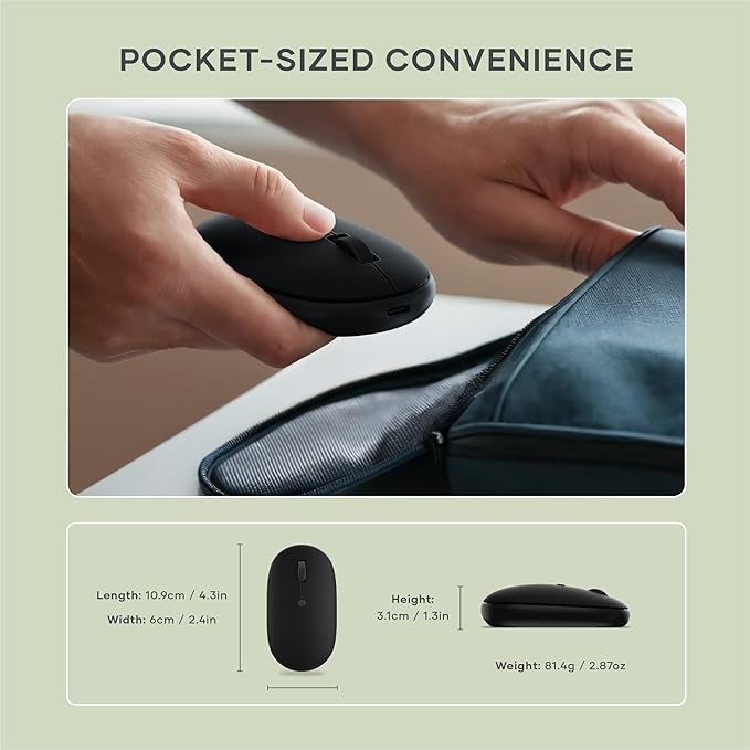Satechi OntheGo Bluetooth Mouse with USB C Rechargeable Battery Connect up 3 Devices Compact and Portable Wireless Mouse for Laptop Computer Tablet – Black