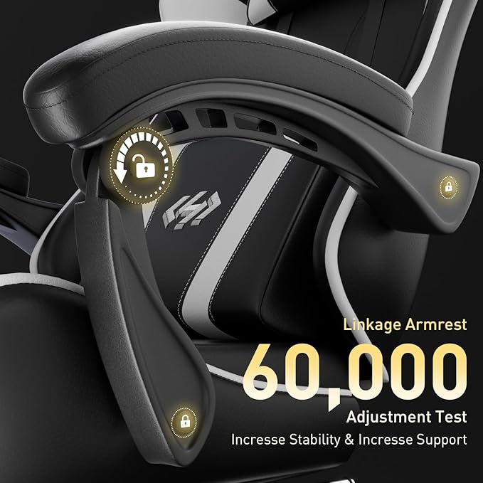 HLDIRECT Gaming Chair Ergonomic Computer Office Chair with Lumbar Support Footrest Headrest PU Leather 360° Swivel Adjustable Height Metal Frame 200 lbs Capacity (Black&ampWhite)