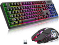Wireless RGB Gaming Keyboard and Mouse - Rechargeable RGB BacklitLong Battery LifeMechanical Feel7 Color Gaming Mouse for PC Game and Work