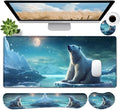 JVGFYNKL Large Gaming Mouse Pad Set Ergonomic Memory Foam Keyboard Wrist Rest Support + Mouse Wrist Rest + Extended Desk Mat with Non-Slip Rubber Base Cute Polar Bear Pattern Desk Pad