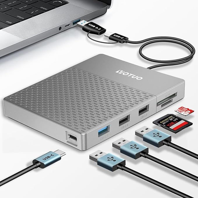 Docking Station External Hard Drive Storage USB-C Hub + HDD 7-in-1 USB 3.0 SD/TF Card HDD for Windows Mac Android TV Phone Laptop Desktop PC (Silver 1TB+Docking Station)