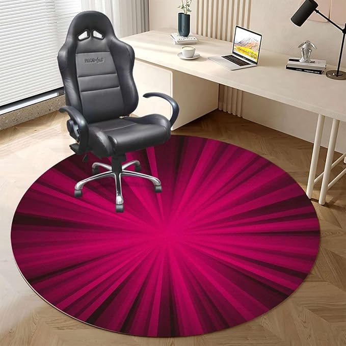 Pink Fuchsia Purple PU Leather Round Area Rug Swivel Chair Mats for Hardwood Floor Abstract Burst Design Floor Protector Office Chair Mat Gaming Chair Mat Hot Pink Diameter 55 in