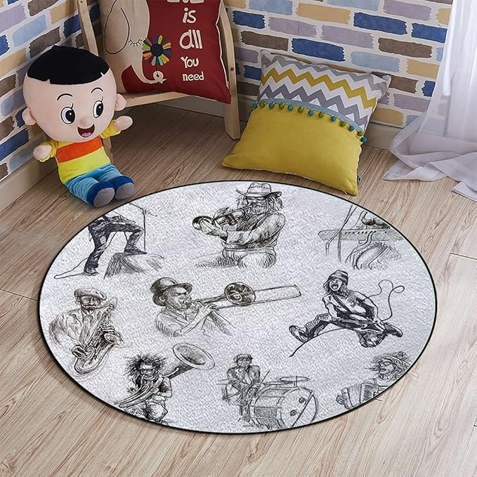 Classic Painting Gaming Chair Mat Round Floor Mats for Office Chair Computer Gaming Desk Mat for Rolling Chair Non-Slip Gaming Rug Music Sketch Image JazzCharcoal Grey Diameter 39.3 in