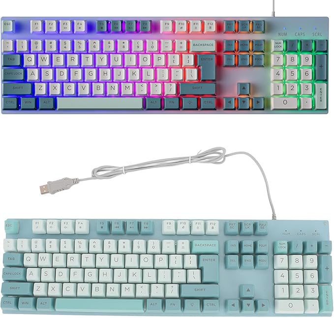 Diydeg Wired Gaming Keyboard No Delay Print Backlit Keyboard Wired Keyboard Elevated Metal Panel Large Letter USB Keyboard with Backlit for PC and Laptop (Bluish White)